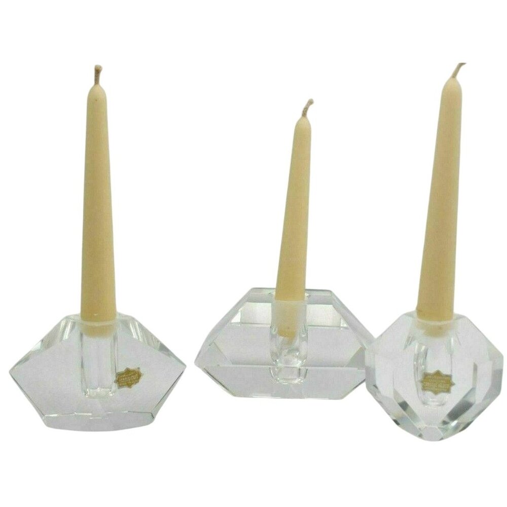 Vintage Hand Cut Crystal Glass Candle Holders – Set of 3 – Made in Japan - Mid C